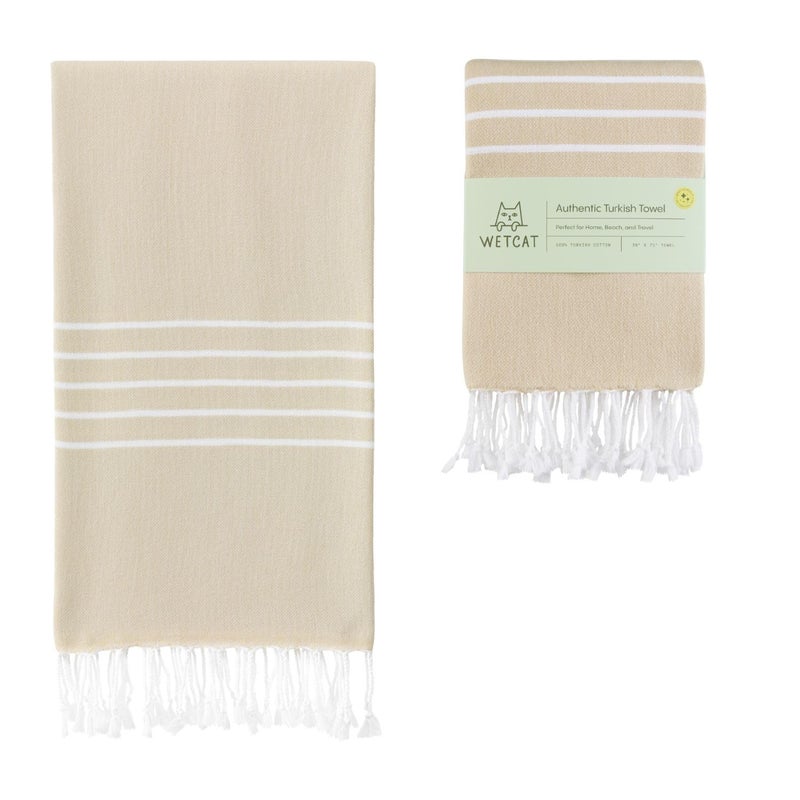 WETCAT Turkish Beach Towel Oversized (38"x71") 100% Turkish Cotton, Made in Turkey - Sand Free, Extra Large, Ultra Soft, Quick Drying, Compact & Lightweight for Travel - Sand - Image 1